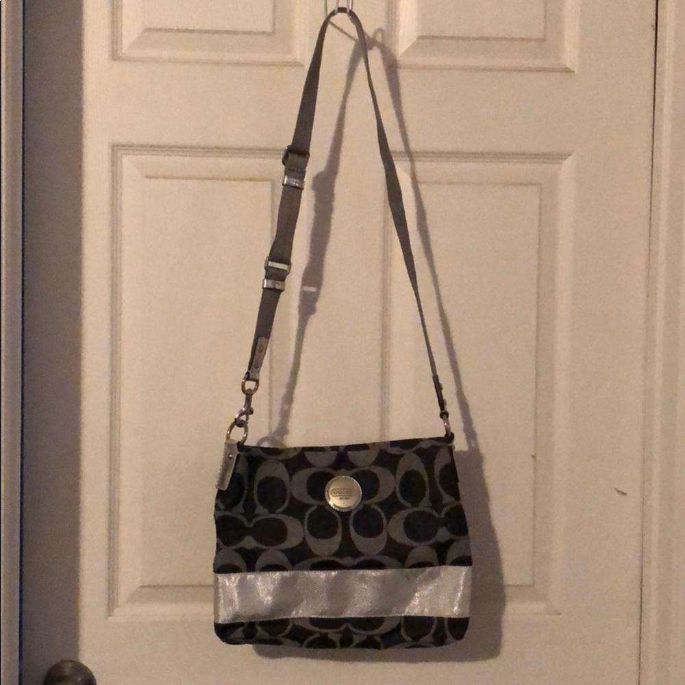 Coach blue and silver crossbody purse